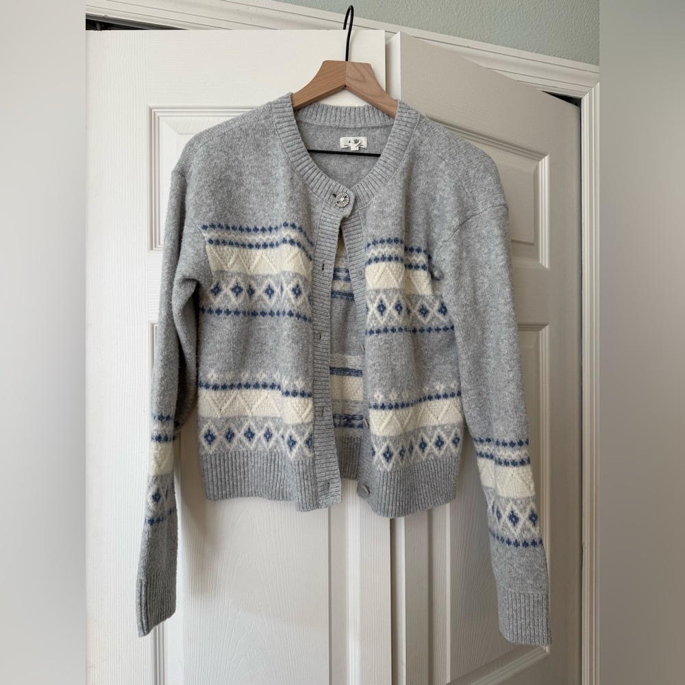 Aerie unREAL Fairisle Cardigan gray blue and white like new - Picture 5 of 8